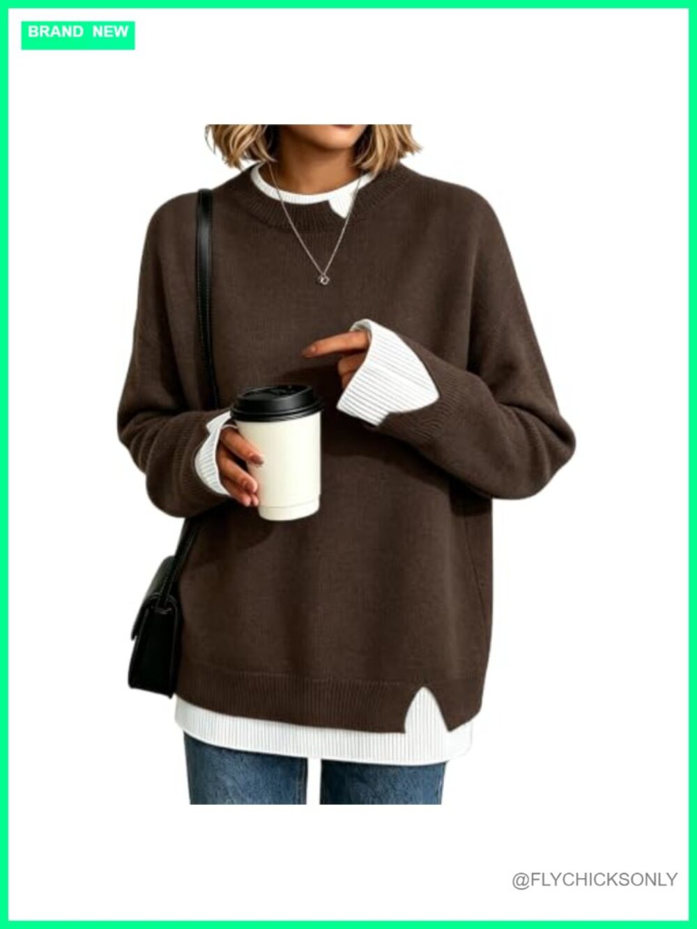 Oversized Knit Sweater Pullover Crew Neck Long Sleeve Cozy Fall Winter